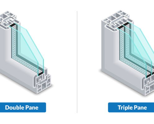 Cross-section comparison of triple-pane and double-pane window construction