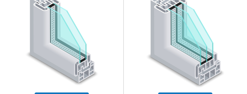 Cross-section comparison of triple-pane and double-pane window construction